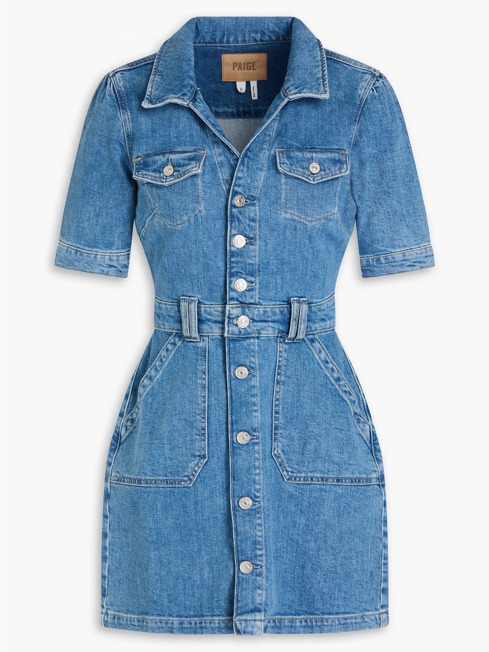 Paige x Anthropologie Mayslie Denim Button-Front Shirt Dress in Medium Blue - Picture 4 of 8